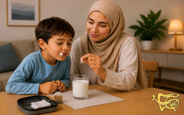 A Soothing Picture of a Mother holding her knocked tooth child and his thooth safely